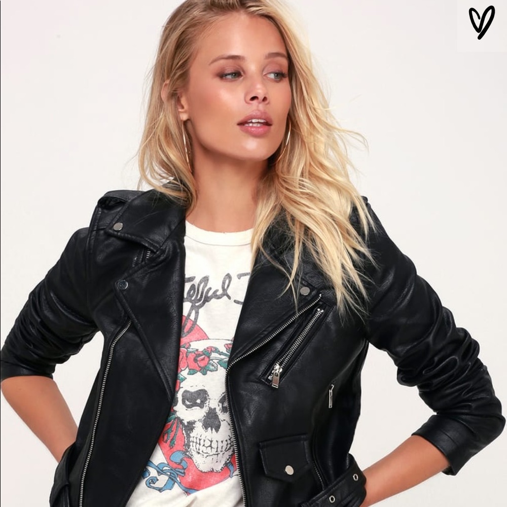 Full Throttle Black Vegan Leather Moto Jacket Sz S